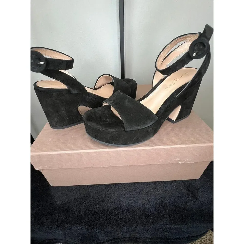 Gianvito Rossi Alma Black Suede Platform Sandals Heels EU 35 NIB